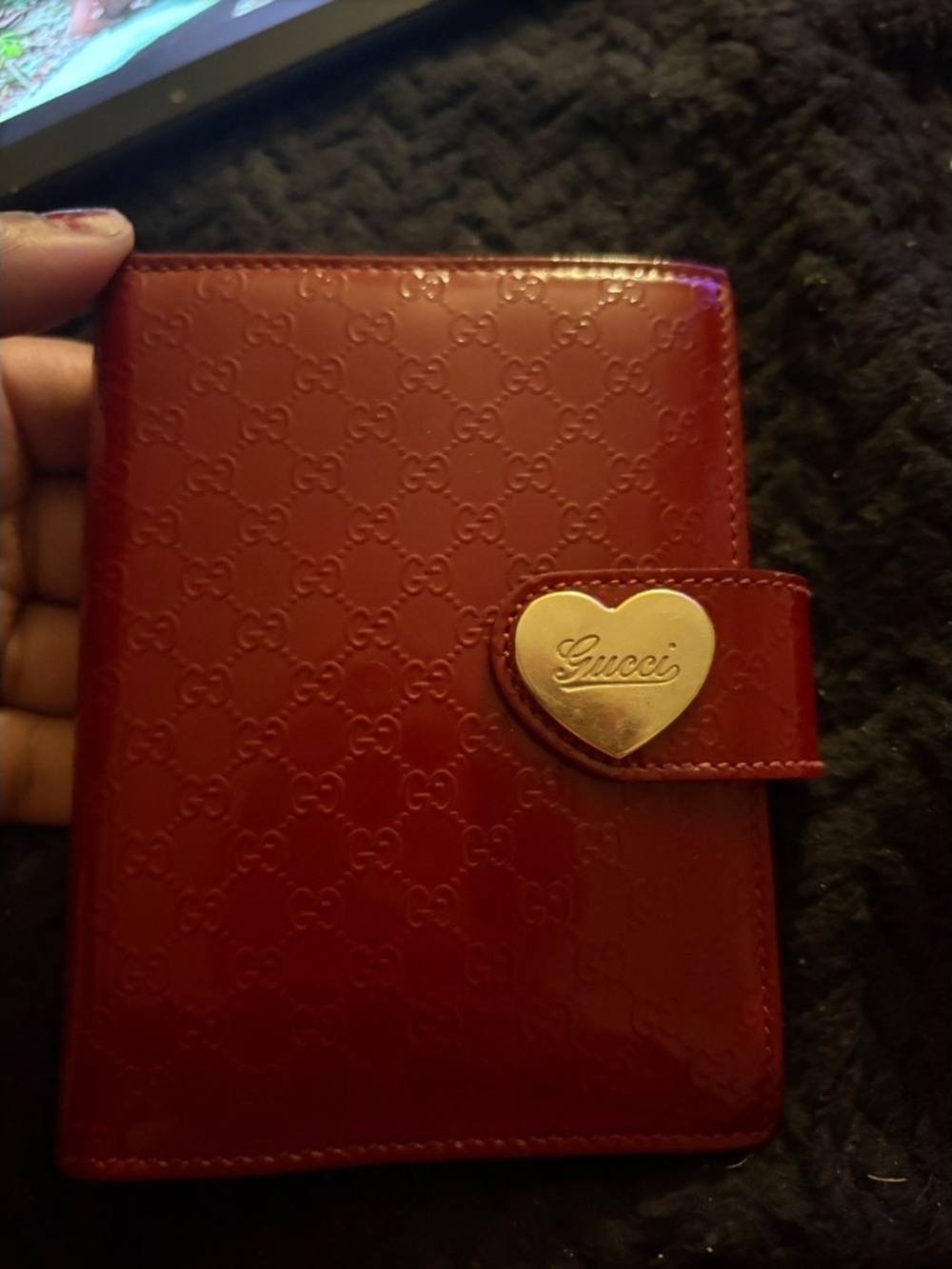 Gucci Red Patent Leather Heart Snap Wallet